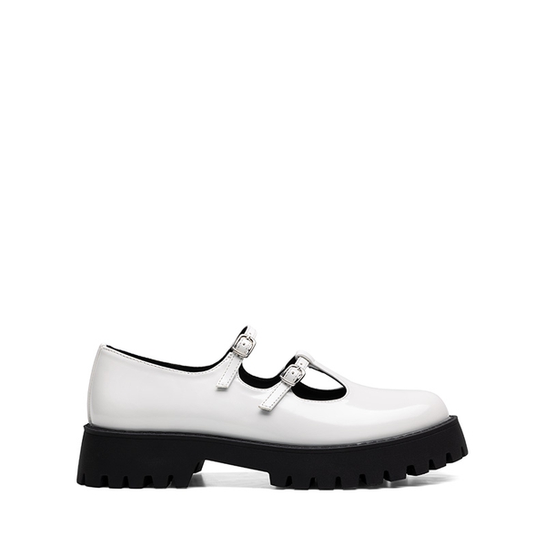 Double-strap Mary Jane Chunky Pumps - WHITE-PU - 3